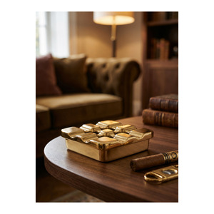 Cenicero Cuadrado de Latón de 8x8x3 cm para Mesa, para Cafetería, Restaurante, Hotel, Cenicero Decorativo para Espacios Exteriores e Interiores - Product Image 1