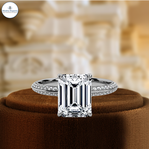 Anillo de Compromiso Solitario con Diamante Cultivado en Laboratorio de 1 Quilate, Anillo de Boda de Oro Blanco Sólido de 14K, Anillo Nupcial Único con Diamantes Pavé - Product Image 1