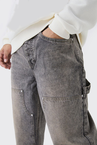 OEM Washed Embroidery Solid Denim Baggy Jeans <b>Men</b> Relaxed Fit Straight Leg Casual <b>Loose</b> <b>Trousers</b> Comfortable Stylish Street - Product Image 2