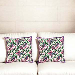Floral Paisley Digital Printed 16x16 Multicolor Square Cushion Covers Handmade Decorative Throw Pillow Accent for <b>Sofa</b> <b>Bed</b> - Product Image 2