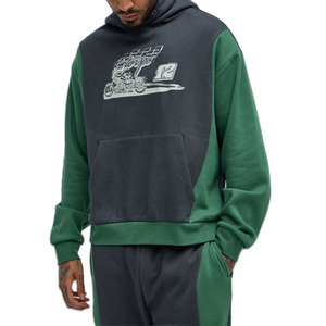 Sudadera con Capucha para Hombre, Estilo Vintage, Holgada, de Algodón, con Estampado Gráfico, Manga Larga, Color Verde Gris Lavado - Product Image 1