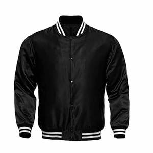 Chaqueta universitaria de satén de moda negra OEM personalizada de calidad superior - Product Image 1