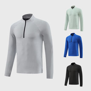 Camiseta Deportiva Informal para Hombre, de Color Sólido, Manga Larga, Cálida, con Estampado Personalizado, Media Cremallera, Cuello Alto, Secado Rápido - Product Image 6