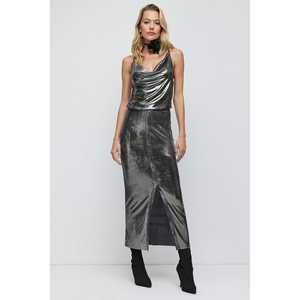 Shiny Slim Fit Front Slit Casual Work <b>Wrap</b> <b>Skirt</b> <b>Maxi</b> Nonwoven Weaving Natural Waistline Mega Merchant 100% Polyester Blank - Product Image 1