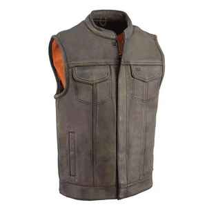 2026 nuevo diseño negro Chaleco de cuero genuino chaquetas sin mangas para hombres transpirable invierno ropa exterior cremallera Venta de fábrica - Product Image 6