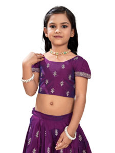 Shoryam Fashion <b>Girls</b> <b>Purple</b> Embroidered Lehenga Choli | Kids Party Ethnic <b>Dress</b> Scalloped Border Floor-Length Ghagra Choli - Product Image 5