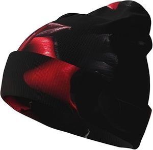 Red and Roses Print Knitted Beanies Warm <b>Women</b> <b>Winter</b> <b>Hats</b> Stylish Beanie <b>Hats</b> Unisex No-Brim <b>Hat</b> Cuffed Cap - Product Image 1