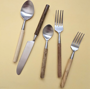 Juego de Cubiertos de madera y metal hechos a mano, cuchillo, cuchara, tenedor, acero inoxidable, hogar, cocina, restaurante, vajilla, decoración de eventos de boda - Product Image 1