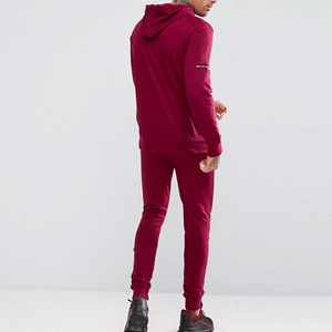 Ensemble de survêtements d'hiver à capuche de haute qualité pour hommes, avec broderie de logo personnalisée, fermeture éclair, en molleton 100 % coton, vente en gros - Product Image 3