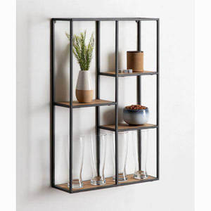 Minimalist Black Metal Frame Multi Compartment Floating Wall Shelves <b>Open</b> Display <b>Unit</b> For Living Room Kitchen Bedroom Decor - Product Image 1