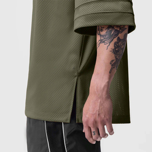 T-shirt en jersey vert surdimensionné personnalisé pour homme, streetwear, col en V, coupe ample, manches courtes, doux, confortable, décontracté, tendance - Product Image 3