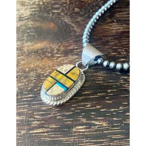 Victor Thompson Ethnic Style Multi Stone & Sterling Silver Inlay Pendant - Product Image 4