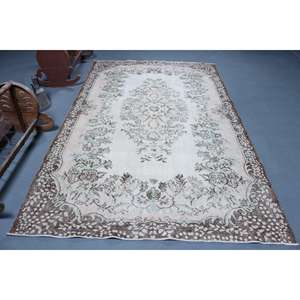 Alfombra Vintage de 5.9x9.7 pies, Alfombra Turca Grande, Alfombra Marrón con Puntos - Product Image 1