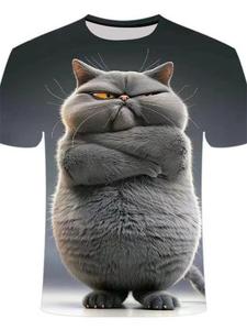 T-shirt à motif de chat drôle pour hommes personnalité Animal 3D imprimé t-shirts été lâche hauts à manches courtes décontracté col rond t-shirts - Product Image 4