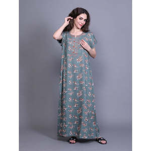 Robe de nuit pour femme 100% coton, imprimé floral décontracté, taille XS, douce et confortable avec poche latérale et fermeture à cordon - Product Image 2