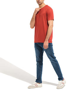 Pull à manches courtes en coton 100% pour hommes, col en O, couleur unie, style décontracté simple et ample avec logo sur le devant, Offre Spéciale - Product Image 5