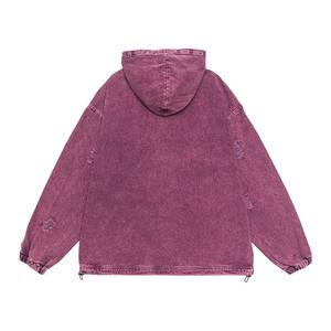 Wholesale Men's Custom Casual <b>Red</b> <b>Denim</b> <b>Jacket</b> with Ripped Hoodie Design 100% Cotton Zipper Closure Winter Season <b>Jacket</b> - Product Image 3