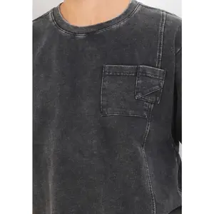 T-shirt à manches courtes pour homme, coupe classique, 100% coton, col rond, lavage à l'acide, respirant, anti-froissement, motif uni, usage quotidien - Product Image 3