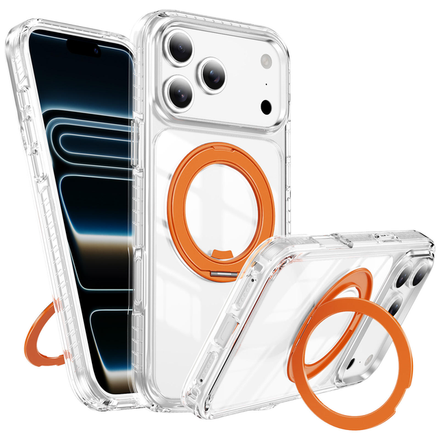 Phone case New 2026 Clear TPU PC360 Rotating Metal Stand Wireless Charging Phone case for iPhone 17 16 15 Pro Max Phone Cases