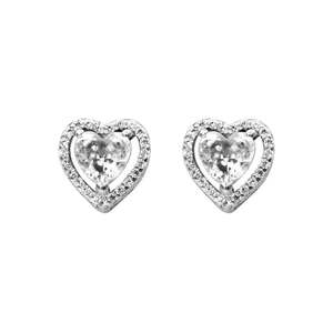 Boucles d'oreilles solitaires Zarkan en or 14 carats avec zircon blanc et saphir taille princesse, serties clos, pour mariage - Product Image 1