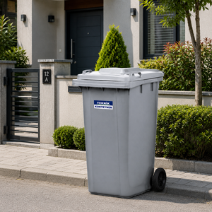 Contenedor de Basura con Ruedas de Plástico Gris con Tapa, Contenedor de Residuos Rectangular para Exteriores, Cubo de Basura - Product Image 3