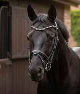 Bride élégante en cristal incurvé pour dressage - Cuir noir rembourré Logo personnalisé Grandes pierres navette Équipement équestre haut de gamme - Product Image 3