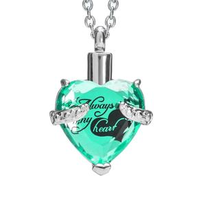สร้อยคอจี้รูปหัวใจสีเขียวสำหรับขี้เถ้าเงินสเตอร์ลิงพร้อมคริสตัลของที่ระลึกสำหรับผู้หญิงเด็กผู้หญิงขนาดตามสั่ง - Product Image 6