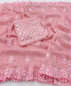 Nouvelle arrivée georgette à volants travail avec pierre travail saree avec chemisier non cousu prix de gros fabrication vêtement ethnique ApparelGarment - Product Image 4