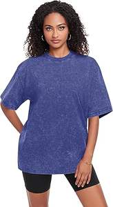 Personalizado de gran tamaño Vintage pesado transpirable lavado ácido gota hombro camisetas para mujeres 220 gramos largo sol desteñido cuello redondo Casual - Product Image 5