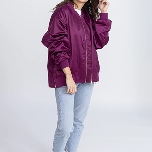 Chaqueta Bomber de invierno de talla grande para mujer, nueva ropa de calle, estilo de Color sólido, tela transpirable, relleno de poliéster, cremallera personalizada - Product Image 5