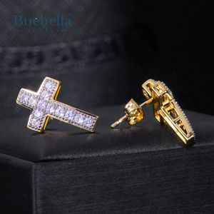 S925 plata esterlina 14K oro revestimiento Moissanite Micro Cruz Stud pendientes para hombres - Product Image 3