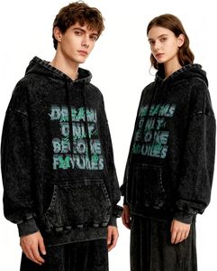 Sweat à capuche graphique oversize délavé unisexe, pull vintage épais pour homme et femme, style streetwear automne - Product Image 2