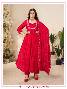 Costume 3 pièces Anarkali en viscose pure Chinon avec intérieur et travail manuel parfait pour toutes les occasions - Product Image 5