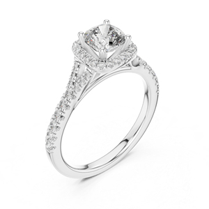 14K White Gold Stud <b>Ring</b> with <b>Cushion</b> & Round Lab-Grown Diamonds | New Grown Diamond - Product Image 6