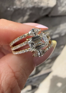 IGI ได้รับการรับรองตะวันออกตะวันตกมรกตตัด Lab ปลูกแหวนเพชรคลัสเตอร์ CVD แหวนหมั้นเพชร 1.75 Ctw Lab สร้างแหวนแต่งงาน - Product Image 3