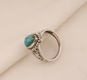 Anillo de Plata de Ley 925 sólido turquesa cobre azul hecho a mano para hombre y mujer, joyería de aniversario de boda, anillo de moda de pera - Product Image 2