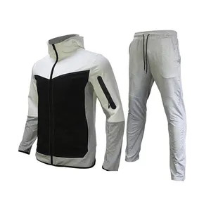 Setelan pakaian olahraga pria, Tracksuit 2 buah Unisex Hoodie kaus bulu domba + celana setelan Hoodie pakaian olahraga Jogging