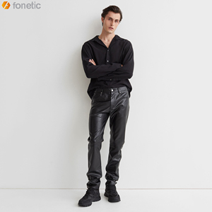 Pantalon en cuir décontracté pour homme de haute qualité, impression de logo personnalisée, poids moyen, anti-froissement, respirant, coupe droite, taille mi-haute, hiver - Product Image 2