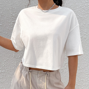 2025 tendance haut court écologique avec T-shirt à épaules tombantes pour femmes Logo personnalisé et tissu respirant meilleure qualité - Product Image 1