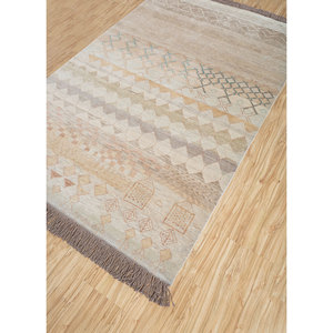 Alfombra Manchaha de Lana y Seda Anudada a Mano, Color Marfil, con Patrón Geométrico, para Sala de Estar, Pasillo, Habitación Juvenil, Modelo Rectangular Tipo Rompecabezas-Lub-40 - Product Image 2