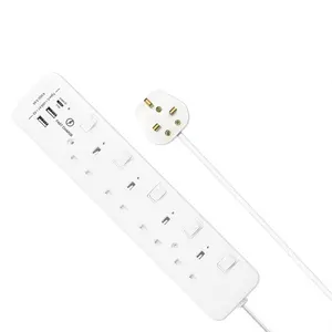 Kualitas Baik 3250W BS UK Power Strip 13A Sekering UK Plug 3 AC Outlet dan 2 USB Port 1 Tipe C Port Smart IC Saklar Pengisian Cepat