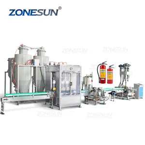 ZONESUN ZS-FE1 Automatic 4 Heads Dry Powder Fire Extinguisher Filling Capping Labeling Machine Packaging Production Line