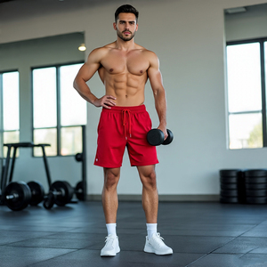 กางเกงขาสั้นออกกำลังกายผ้าฝ้าย100% สำหรับผู้ชายกางเกงขาสั้นน้ำหนักเบาสำหรับฤดูร้อนวิ่งออกกำลังกายเอวยางยืดออกแบบได้ตามต้องการ - Product Image 4