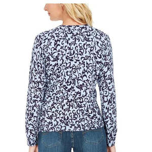 Cardigan Casual da Donna Karen Scott con Stampa Floreale Blu Taglia X-Small in Lana per la Stagione Autunnale con Decorazione a Bottoni - Product Image 2