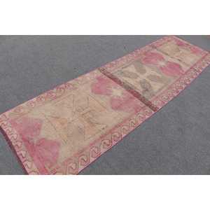 2.8x9.6 ft Turkish Vintage <b>Rug</b>, <b>Runner</b> <b>Rug</b>, Herki Pink Wool <b>Rug</b> - Product Image 1