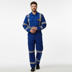 Nouvelle combinaison de travail réfléchissante bleue pour hommes 2026 avec bandes de sécurité et poche personnalisée avec logo, service OEM - Product Image 4