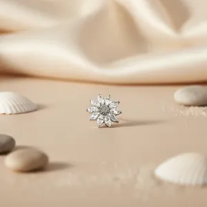 Pendientes de Botón de Flor Plateados de Moda para Mujer con Circonita Cúbica, Aleación Chapada en Rodio y Latón, Joyería Religiosa - Product Image 3