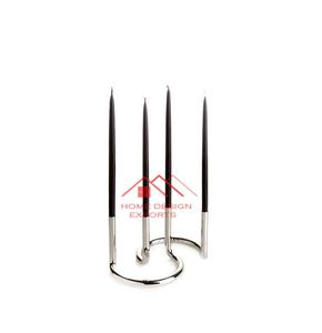 Bougie en métal finition nickel faite à la main avec base en bois pour la décoration intérieure. - Product Image 4