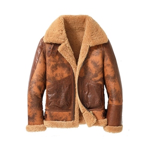 Veste d'hiver en cuir et peau lainée Noble Line pour homme, avec doublure en peluche confortable, toile respirante, imperméable et écologique à l'avant - Product Image 1