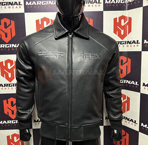 Chaqueta Bomber de Piel de Cordero Negra para Hombre, Estilo Urbano, Resistente al Viento, Ecológica, Talla Grande, Cierre de Cremallera Personalizado, Solapa Delantera - Product Image 1